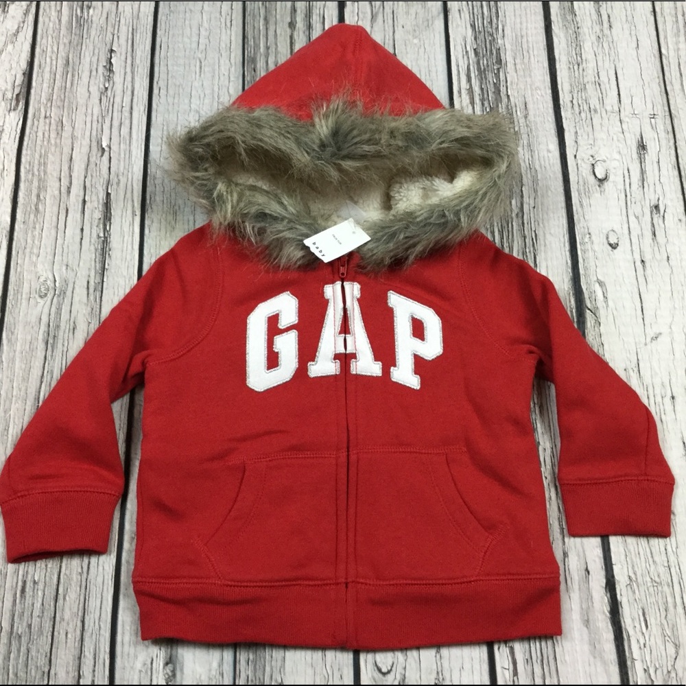 Gap Girls 2T Red Faux Fur Zip-Up Hoodie Jacket